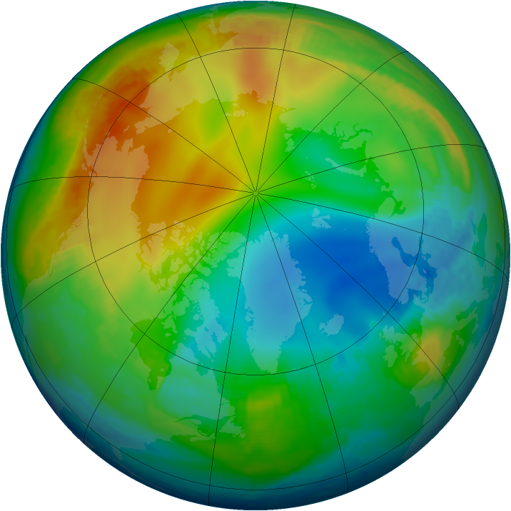 Arctic ozone map for 20 December 1997